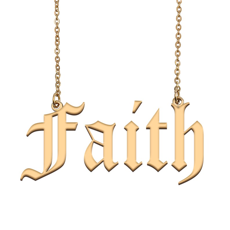 Faith Old English Name Necklace Name Necklace Gold Name Etsy
