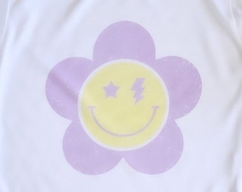 Smiley Face Lavender Flower Tee Retro