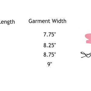May include: Size chart for baby clothing with measurements in inches. The chart shows garment length and width for baby sizes 3-6 months, 6-12 months, 12-18 months, and 18-24 months. The chart is labeled "Stormy Ray by Steng".
