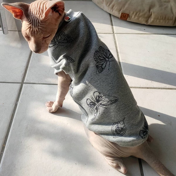 Pull, manteau gris paillettes chat sphynx Taille 1 à 10