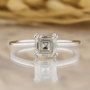 1CT Asscher Cut Engagement Ring 5.5mm Asscher Cut Solitaire Stackable Ring 14K Solid Gold Double Claw Prong Moissanite Women&#39;s Wedding Rings