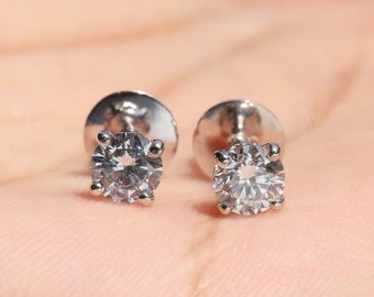 Witgouden Stud Oorbellen - Kleurloze Ronde Stud Oorbellen - Solitaire Stud Oorbellen - Solitaire White Gold Studs - Moissanite Stud Oorbellen