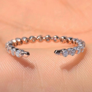 Open Wedding Band Colorless Moissanite Open Wedding Band Bubble Prong Set Ring Diamond Engagement Band Unique Gold Ring Dainty Band Gift
