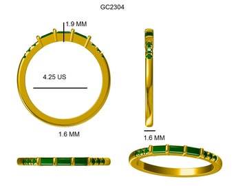 CUSTOMIZED BAND: Baguette and Round Lab Created Emerald Gemstone Band Set in 10K Solid Yellow gold band of ring size 4.25US