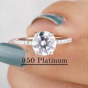 1CT Round Moissanite Solitaire Engagement Ring in 950Platinum Diagonal Set 4-prong Customized round best Jewelry Gift for Anniversary Bridal