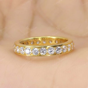 Round Cut Colorless Moissanite Wedding Band, Channel Set Moissanite Band, Full Eternity Band, Minimalist Moissanite Band, Stacking Band