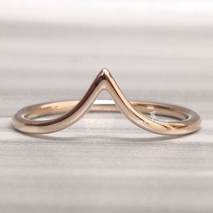 Minimalist Curved wedding band Plain Chevron rose gold Matching Stacking wedding women Unique Curved Bridal promise Anniversary gift for her
