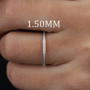 1.50mm Channel set thin Wedding Band White gold Moissanite Wedding band Women Full Eternity stacking matching band anniversary Promise Ring