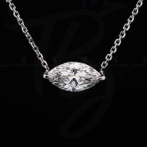 Marquise Cut Solitaire Pendant Necklace, Marquise Cut Lab Grown Diamond Necklaces for Women, Solid Gold Necklace, Dainty Minimalist Necklace