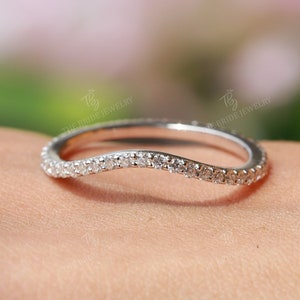 Moissanite Wedding Anniversary Band In 14K White Gold Curved Wedding Band White Gold Wedding Band Stacking Matching Band Best Mother&#39;s Gift