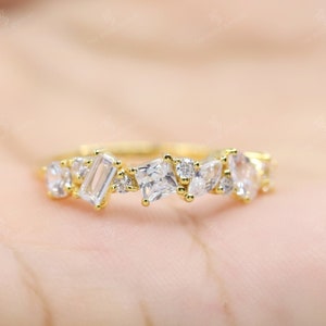 Multi-Shape Diamond Band Moissanite Wedding Band Mix Cut Ring Multi Shape Diamond Cluster Ring Mix Cut Moissanite Anniversary Gift Gold Band