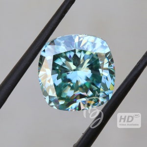 5.50Ct Blue Cushion Moissanite, Light Medium Dark Blue Moissanite, Cyan Blue Moissanite, Custom Cut Moissanite For making Cushion Halo Ring