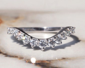Curved Wedding Band Contour Matching Band Stacking ring for your engagement ring Moissanite Matching Band Anniversary Gift For Her 925Silver
