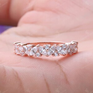 Marquise Cut Moissanite Wedding Band, Half Eternity Band Marquise Round Moissanite Wedding Band 925 Sterling Silver Wedding Band Dainty Ring