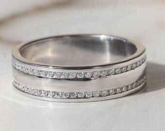 Men's Wedding Band Round Moissanite Band Channel Setting Birthday and Anniversary Gift Groom | Bride Ring Wedding Promise Ring for Him & Her