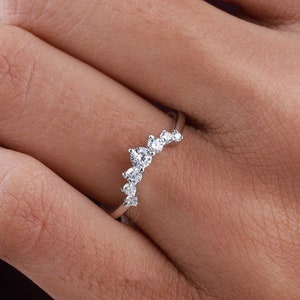 Curved Diamond Band in 10K/14K Solid White Gold Metal Moissanite wedding band unique vintage stacking matching wedding Bridal Gift for women