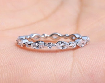 Marquise Round Cut Alternate Moissanite Full Eternity Band Colorless Moissanite Wedding Marquise Round Matching Stacking Anniversary Band