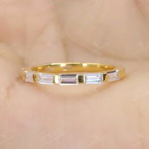 Moissanite Wedding Band, 3/4 Eternity Baguette Moissanite Ring, Baguette Engagement Band Baguette Cut Moissanite Wedding Band Stackable Band