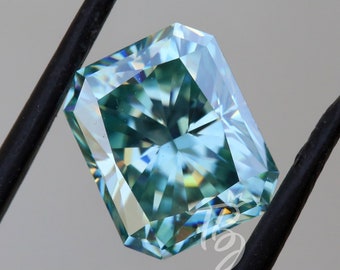 1CT To 10CT Cyan Blue Radiant Cut Loose Moissanite LightBlue/green Moissanite Vivid Blue Moissanite ForSolitaire engagement anniversary Ring