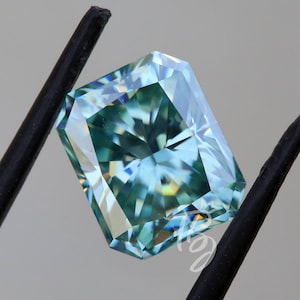 1CT To 10CT Cyan Blue Radiant Cut Loose Moissanite LightBlue/green Moissanite Vivid Blue Moissanite ForSolitaire engagement anniversary Ring
