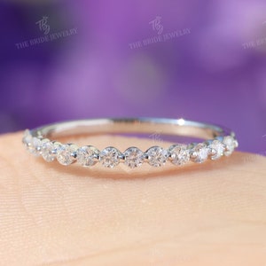 Bubble Prong Set Wedding Band Half Eternity Stackable Matching Band 10K/14K/18K Solid White Gold Minimalist Moissanite Anniversary Gift Band