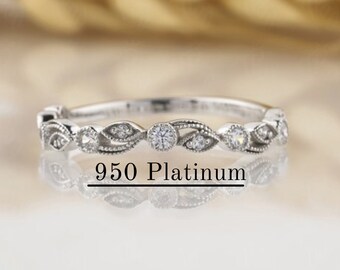 Blatt und Rebe Platin Band, antikes Vintage Platin Band, Platin Ehering, 950 Platin Band, Art Deco Band Jubiläumsgeschenk für Sie