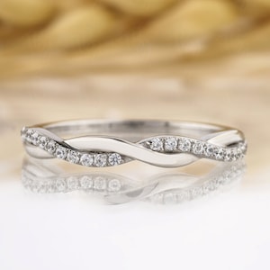 Twisted Infinity Wedding Band Womens White Gold Braided Ring Solid Real 18KT Gold Ring Wedding Band Ring Stacking Ring Dainty Stackable Band
