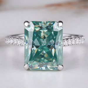 Cyan Blue Radiant Cut 5ct Moissanite Ring Blue Moissanite Engagement Ring Wedding Anniversary Gift 10K/14K Womens Bridal Ring Valentins Sale