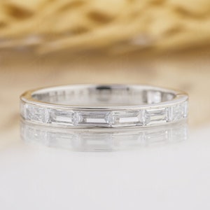 Bague éternité baguette sertie d&#39;anneaux joncs empilables en or Alliance moissanite bague diamant 3/4 jonc empilable
