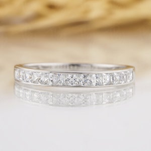 Channel set wedding band ring 2mm Channel Set Band White Gold Princess Cut Channel Set Half Eternity Band Stacking Band Mother&#39;s Day Gift