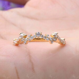 Round Moissanite Zigzag Wedding Band, Round Moissanite Eternity Engagement Band, Half Eternity Stacking Ring, Dainty Anniversary Gift