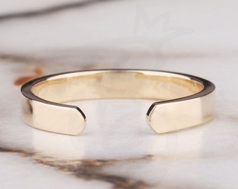 14K Yellow Gold Cuff Customized Plain Gold Band Open Wedding Band Essential Gold Ring Spacer Matching Band For Low profile Anniversary Ring