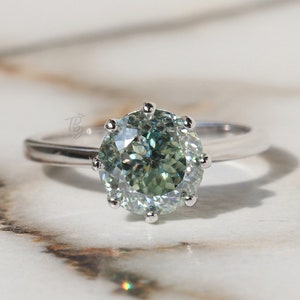Portuguese Cut Pastel Greenish Blue Moissanite Engagement Ring 14K Gold Solitaire Diamond Wedding Ring 1st Anniversary Gift Valentine&#39;s Gift