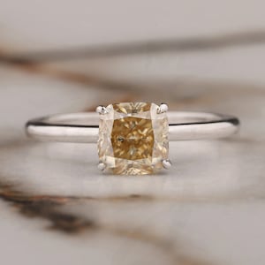 Canary Yellow Cushion Cut Moissanite Engagement Ring Yellow Cushion Cut Solitaire Wedding Ring Cushion Wedding Ring Gift forher Cushion Ring