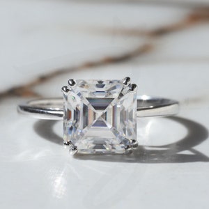 4CT Asscher Cut Engagement Ring Asscher Cut Moissanite Engagement Solitaire Ring Classic Engagement Ring Solitaire Promise Ring Gift for her