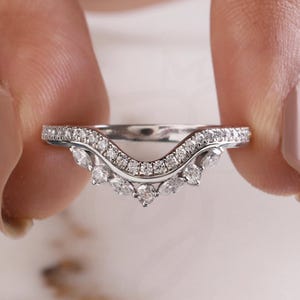 Vintage Moissanite Double Curved Wedding Band Rose Gold Moissanite Ring Enhancer Stacking Matching Promise Custom Wedding Rings For Women