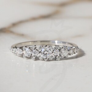 Moissanite Cluster Ring in White Gold Sparkling Vintage Matching Wedding Band Elegant Half Eternity wedding bridal Promise Anniversary gifts