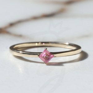 Pink Tourmaline Solitaire Ring Stacking Minimalist Ring Pink Stone Ring October Birthstone Ring Dainty Delicate Promise Anniversary Ring Her