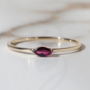 Marquise cut Horizontal Setting January Birthstone Ring 14K Solid Gold Solitaire Pink Ruby proposal ring Valentines Gift for Her couple ring