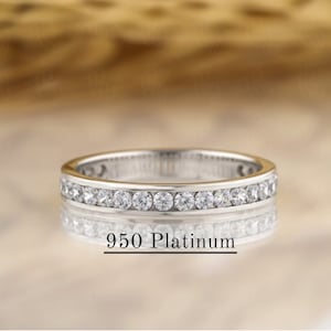 950 Platinum 3/4 Eternity 3MM Wide Round Cut Colorless Moissanite wedding Stacking Band 14K Channel Set Diamond Band Platinum Matching Band