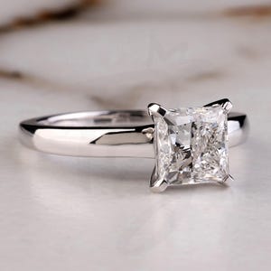 Princess Cut Engagement Ring in 14k Solid Gold, 1.50 CT Square Diamond Engagement Ring, Princess Solitaire Ring, Gold/ Silver Promise Ring