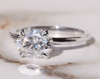 4 Prong Set East West Oval Moissanite Bridal Ring Colorless Oval Wedding Band Ring Solitaire Engagement Ring 14K Rose/White/Yellow Gold Ring