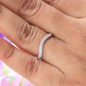 Curved Wedding Band Contour Band Moissanite Contour Wedding Band White Gold Anniversary Band Nesting Matching Bridal Band Shadow Bridal Band