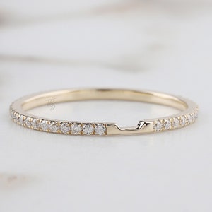 Pave Set Customized Notch Wedding Band Stackable Moissanite 1.5mm Pave set Ring 14KGold Minimalist Anniversary Gift Band Women Matching band