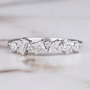 Multi-Shaped moissanite Eternity Matching Band 14K Solid gold Mixed Shape Diamond Cluster Wedding Ring Unique Pear Emerald Princess Cut Ring