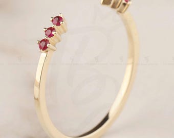 Open trouwring vintage bijpassende band spacer ruby band sierlijke alledaagse band pink ring minimalistische ring guard band perfecte stapel manchetringen