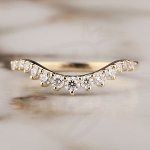 Curved Wedding Band Contour Matching Band Stacking ring for your engagement ring Moissanite Matching Band Anniversary Gift For Her 925Silver