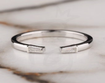 Open Wedding Band Tapered Baguette Cuff Wedding Band Women Spacer Wedding Band Matching Stacking Band Petite Anniversary Ring Gift For Her