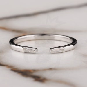 Open Wedding Band Tapered Baguette Cuff Wedding Band Women Spacer Wedding Band Matching Stacking Band Petite Anniversary Ring Gift For Her