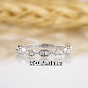 950 Platinum Diamond Half Eternity Band,  Moissanite Diamond Platinum Wedding Band, Platinum Stacking Band, Minimalist Stacking Wedding Band